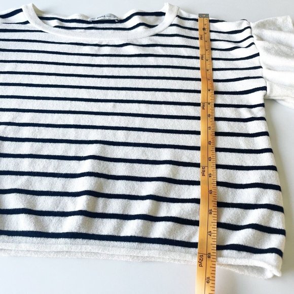 Zara Ruffle Sweater Sz Small Blue White Stripe Long Sleeve Knit Pullover Stretch - Picture 11 of 11